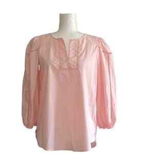 Loft Blouse Top Light Pink 3/4 Puff Sleeve V-Neck Cut Out Detail Top Size XS